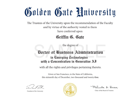 DBA in Emerging Technologies with Concentration in Generative AI certificate
