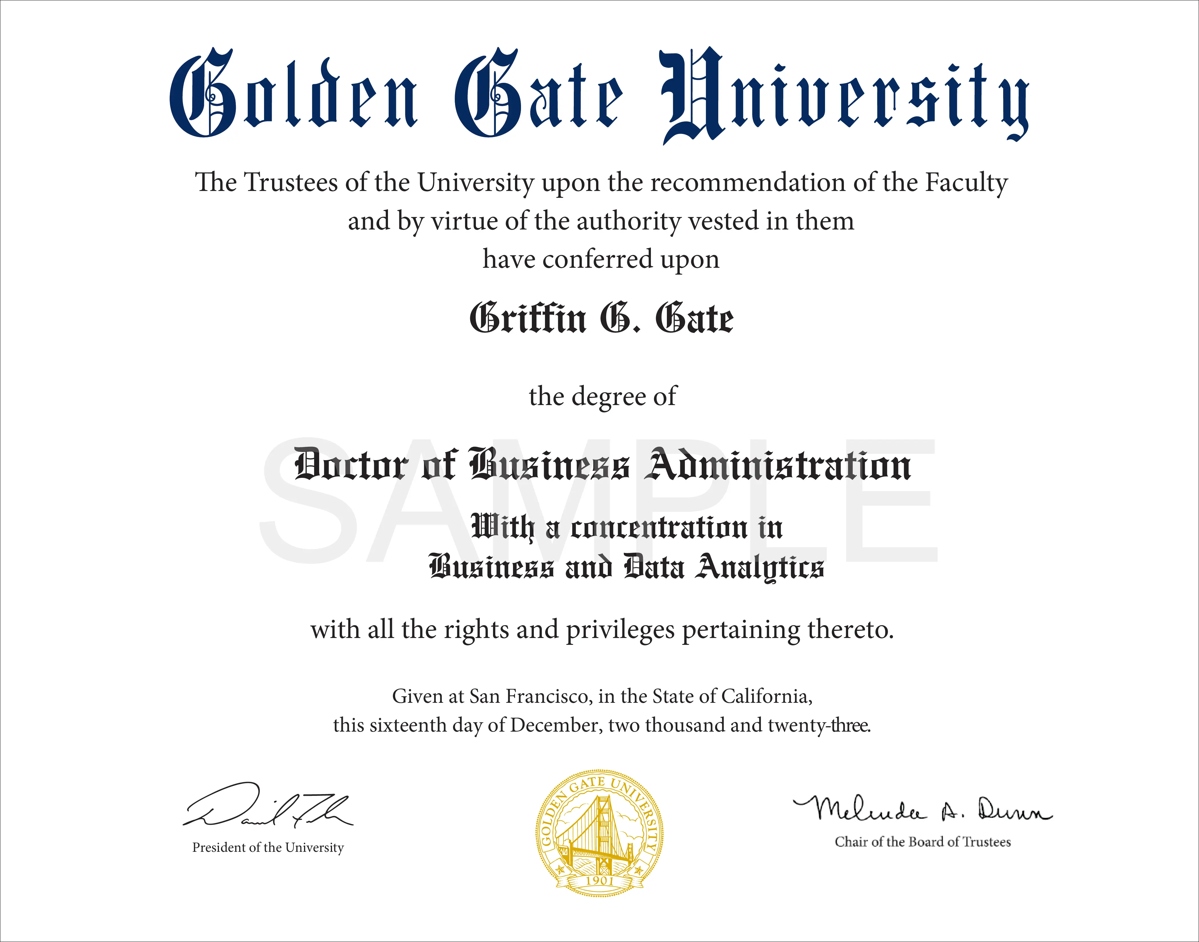 Doctor of Business Administration certificate